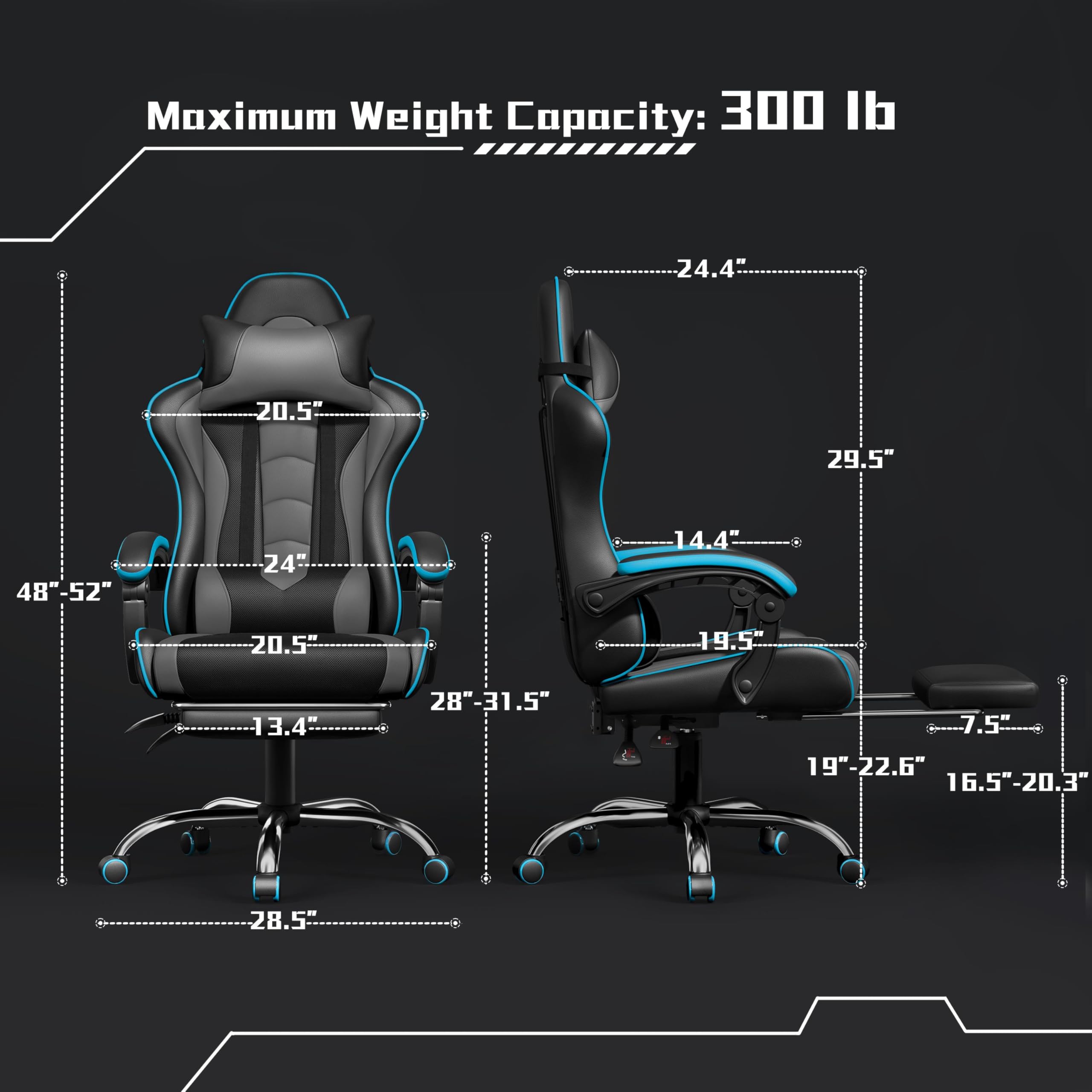 Yaheetech Gaming Chair with Electric Massage Lumbar Support, Footrest & Headrest — Ergonomic High Back Recliner for Home Office, Computer Desk Chair, Height Adjustable, 300 lbs, Black/White