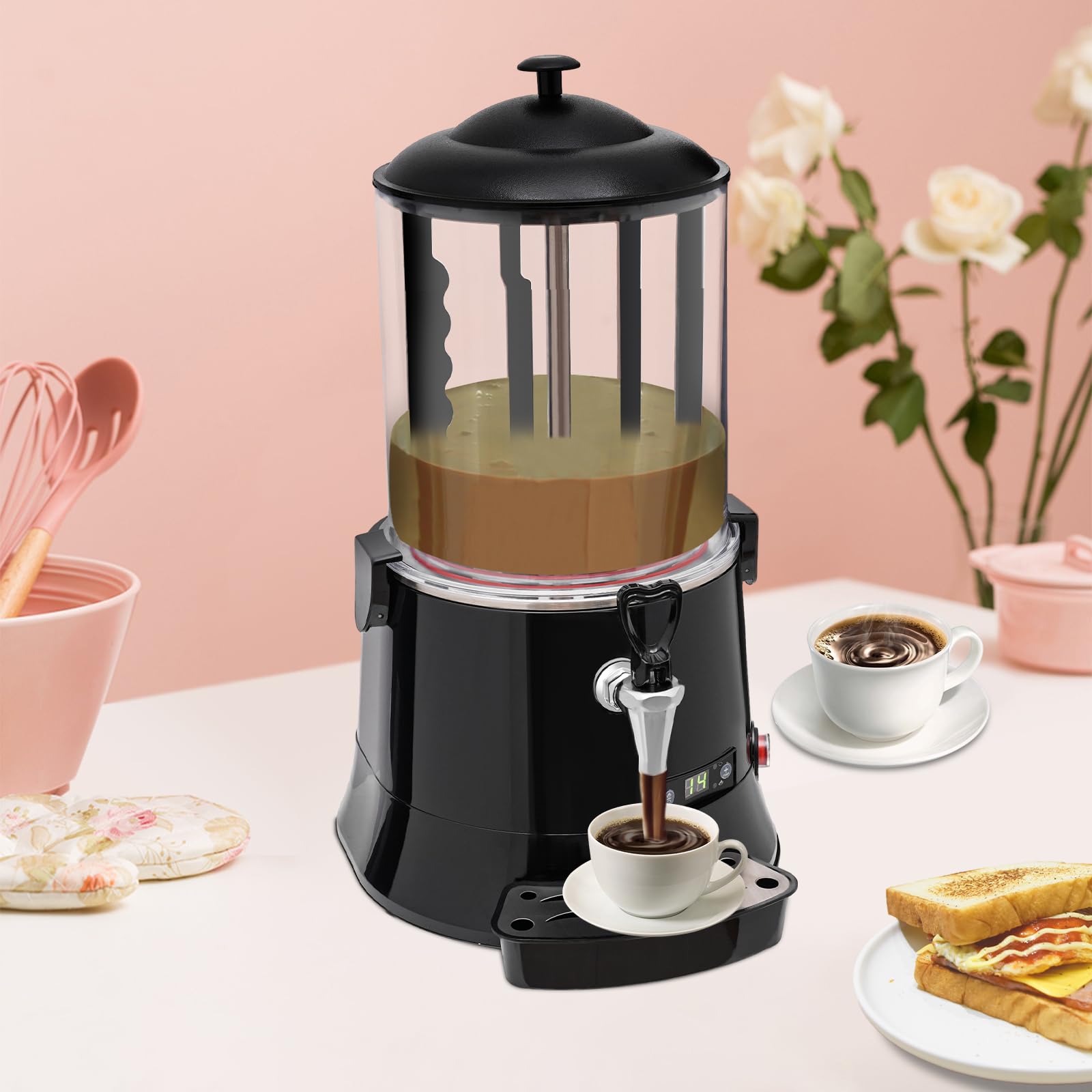 Commercial Hot Chocolate Machine, 110V 10L Hot Beverage Warmer, Electric Chocolates Melting Machine and Dispenser, Chocolate Warmer Maker for Home, Restaurant, Coffee (Black)