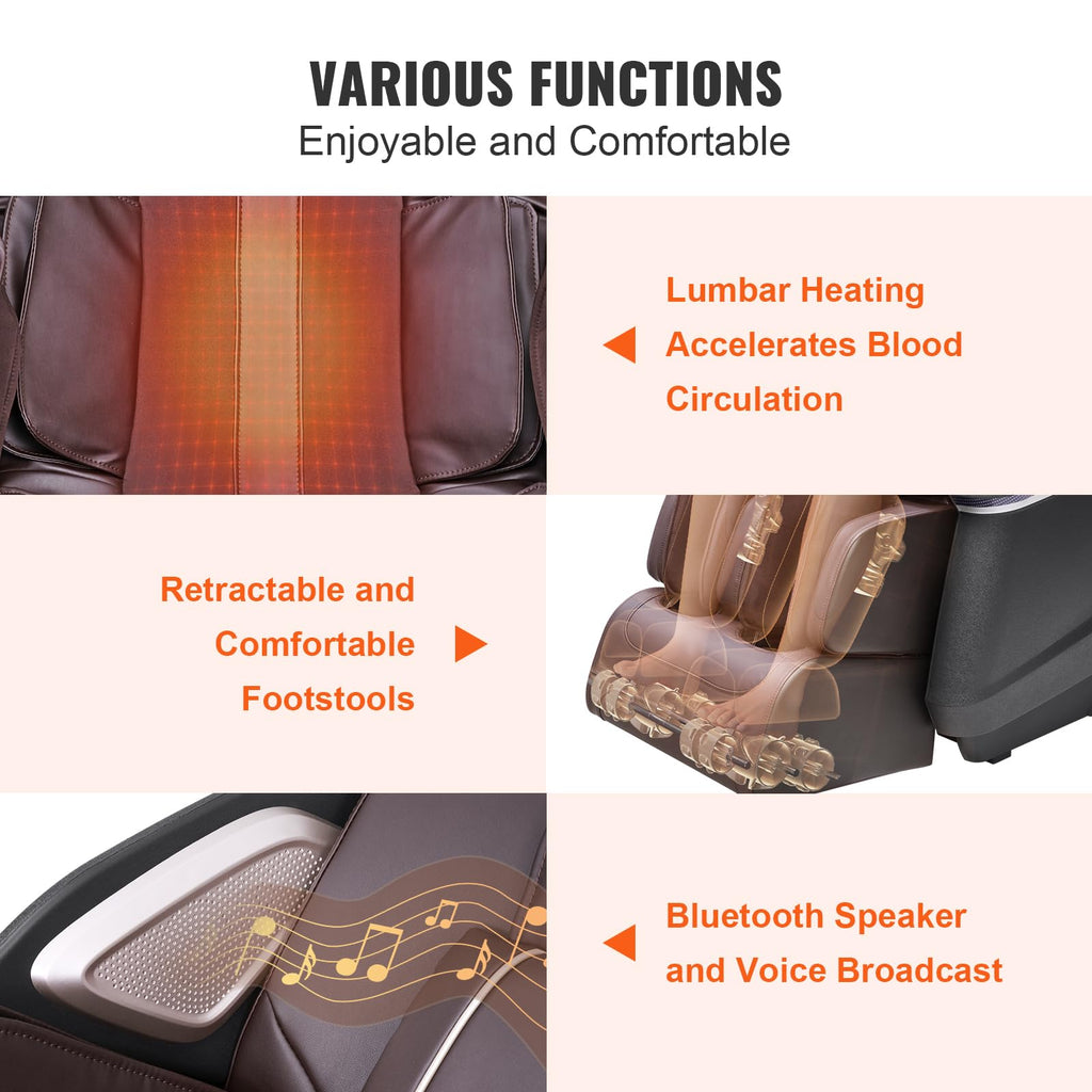 VEVOR Massage Chair - Full Body Zero Gravity Recliner with Multi Auto Modes, 3D Shiatsu, Heating, Bluetooth Speaker, Airbag, Foot Roller, and Touch Screen
