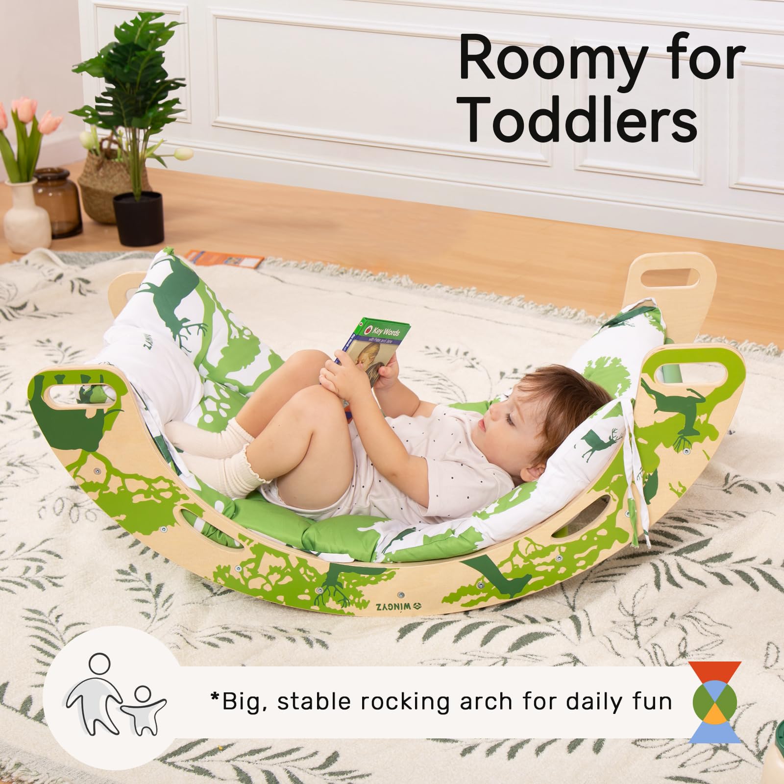 WINGYZ Pikler Triangle Set, Montessori Foldable 8-in-1 Jungle Gym & Reversible Animal Slide, Patent-Protected Climbing Set, Safe 2.35" Gap ASTM F963 Standards for Toddlers 18 Months-5 Years (Rainbow)