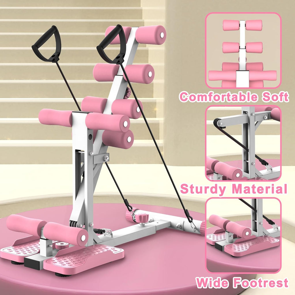 KINMAC Deep Squat Machine for Home-Glutes Trainer Machine with Resistance Bands Squat Assist Trainer for Core & Legs Workout Ideal for Home Gym, Apartment & Office-White Pink