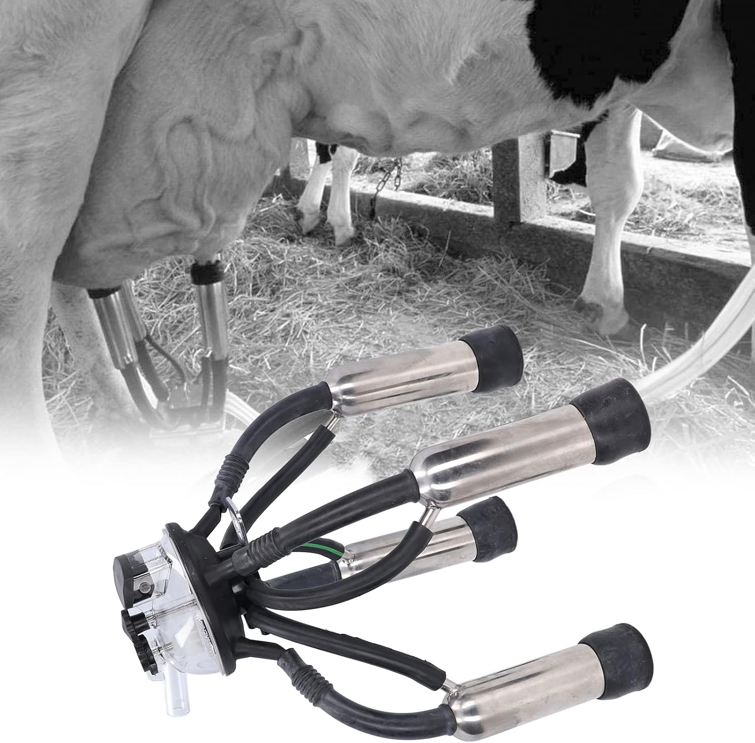 Cow Milking Cluster, Silicone Stainless Steel Cup Set Sheep Milking Cluster Milking Machine for Vacuum Pump Milk Machine
