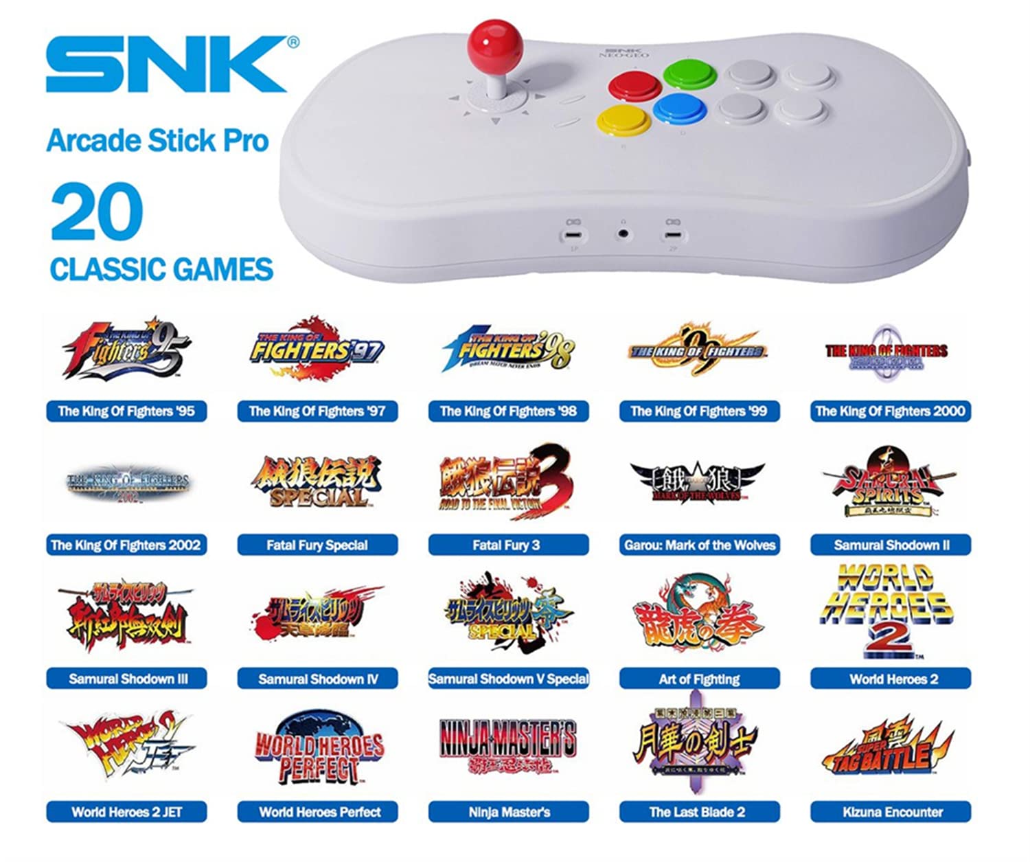 UNICO SNK Neo Geo Arcade Stick Pro, Pre-Loaded 20 Official Licenced NEOGEO Retro Games, Neo Geo Pocket Console Support HDMI Output