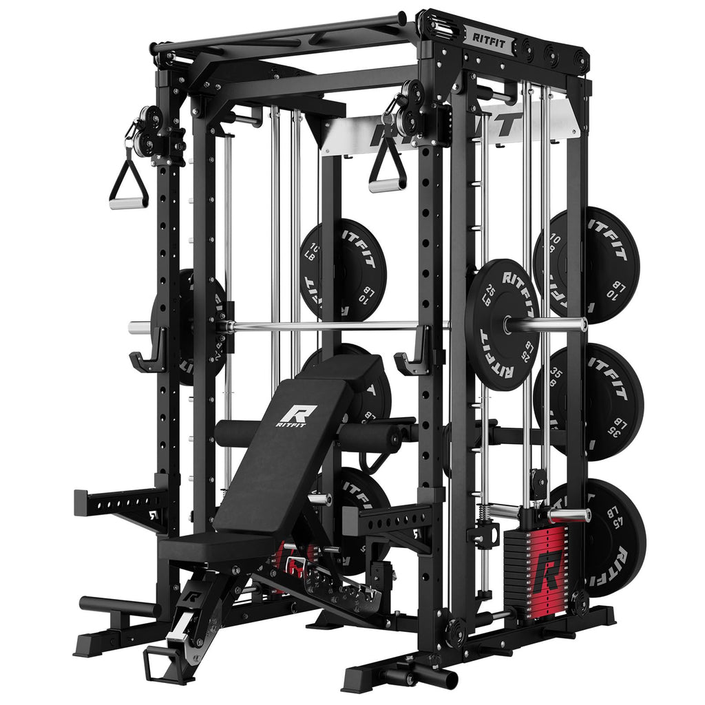 RitFit M2 3D Smith Machine & 286.6LB Built-in Weight Stack with Cable Crossover System, All in One Functional Trainer & Power Cage, 16 Adjustment Holes, 6 Storage Pegs for Full-Body Home Gym