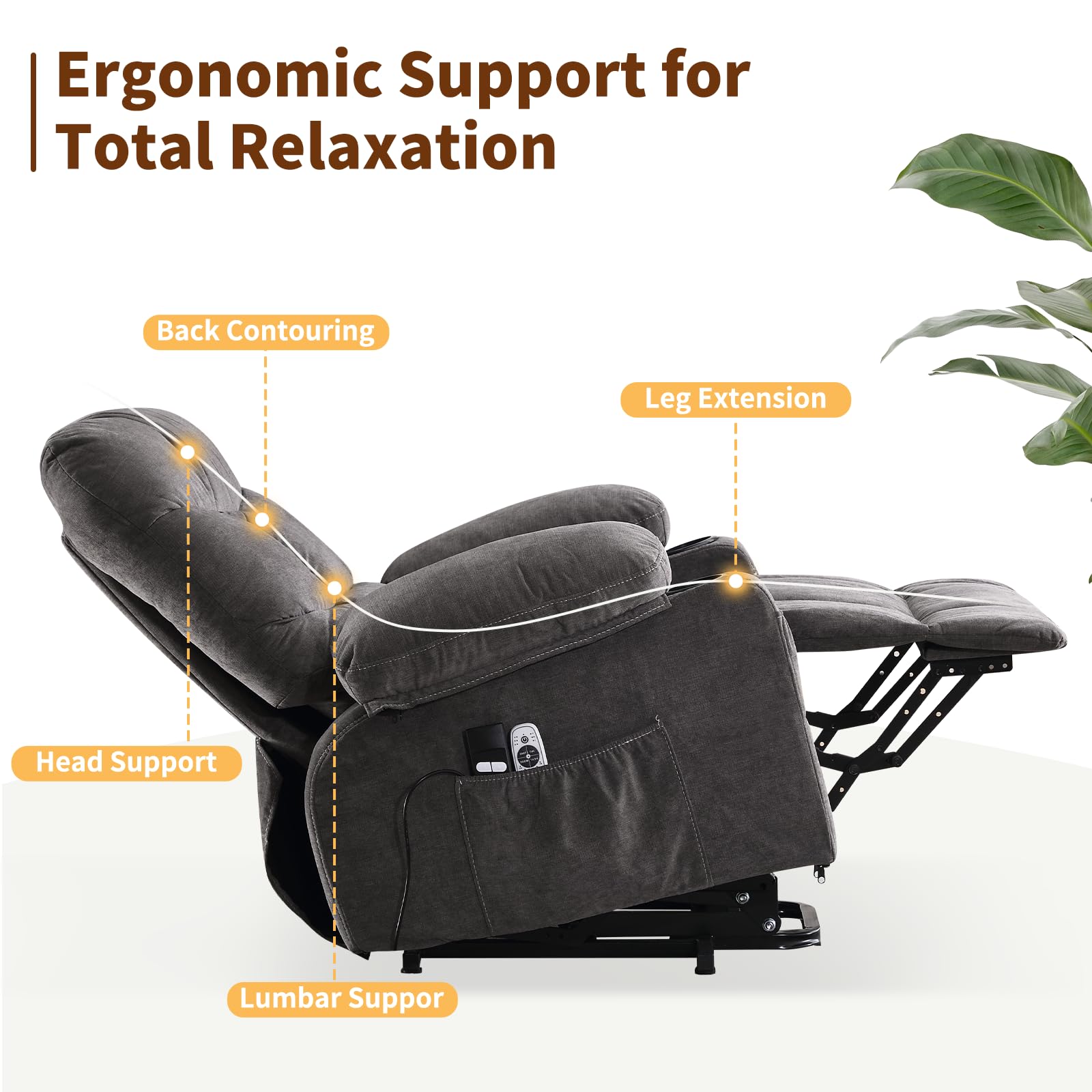 Power Lift Recliner Chair for Elderly with Massage and Heat, Comfortable Electric Power Reclining Chair with Side Pockets,2 Cup Holders and USB Charging Port for Living Room (Grey)