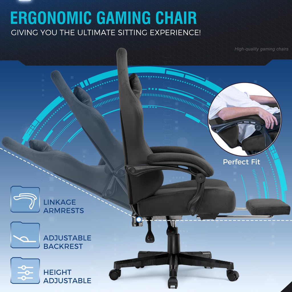 GTPLAYER Gaming Chair with Pocket Spring Cushion, Big and Tall Gamings Chairs 350LBS High Back Computer Chair with Footrest for Adults Lumbar Support Swivel Game Chair for Office,Leather Black-Massage