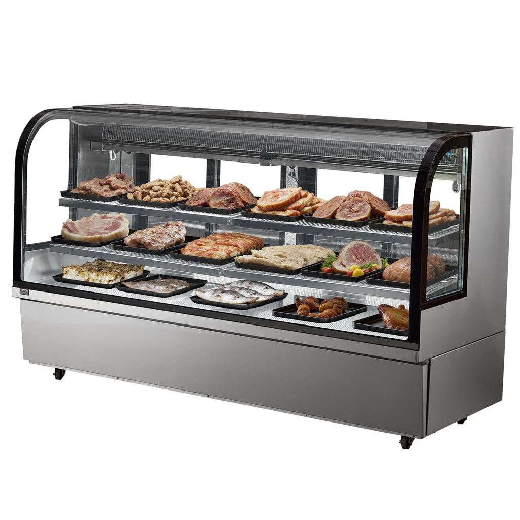 VEVOR Refrigerated Display Case, 3.5 Cu.Ft./100L, 2-Tier, Countertop Pastry Display Case Commercial Display Refrigerator with LED Lighting, TURBO Cooling, Frost-Free Air-Cooling, Rear Sliding Door