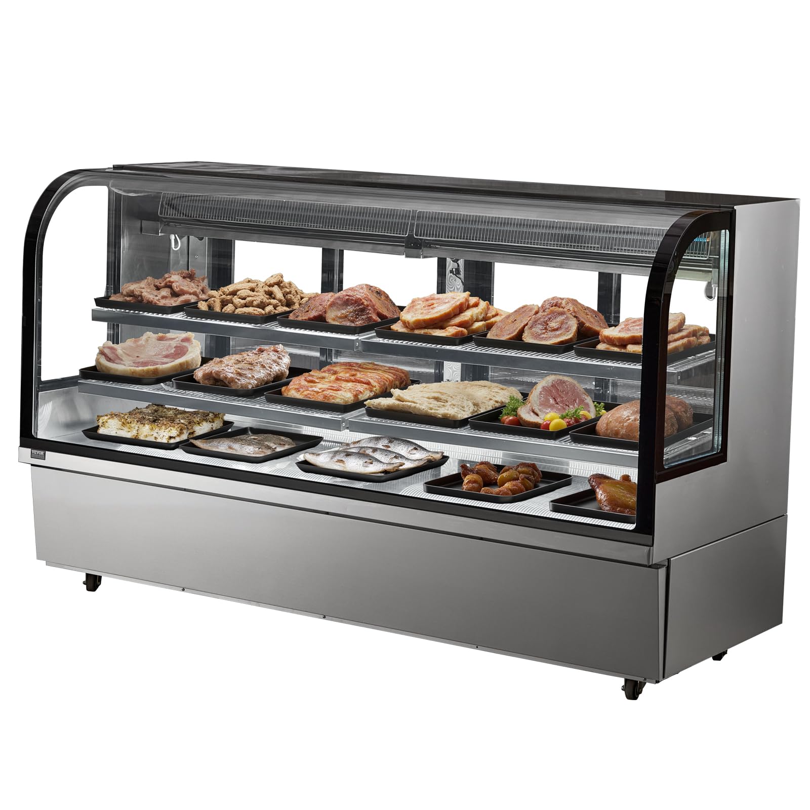 VEVOR Refrigerated Display Case, 3.5 Cu.Ft./100L, 2-Tier, Countertop Pastry Display Case Commercial Display Refrigerator with LED Lighting, TURBO Cooling, Frost-Free Air-Cooling, Rear Sliding Door