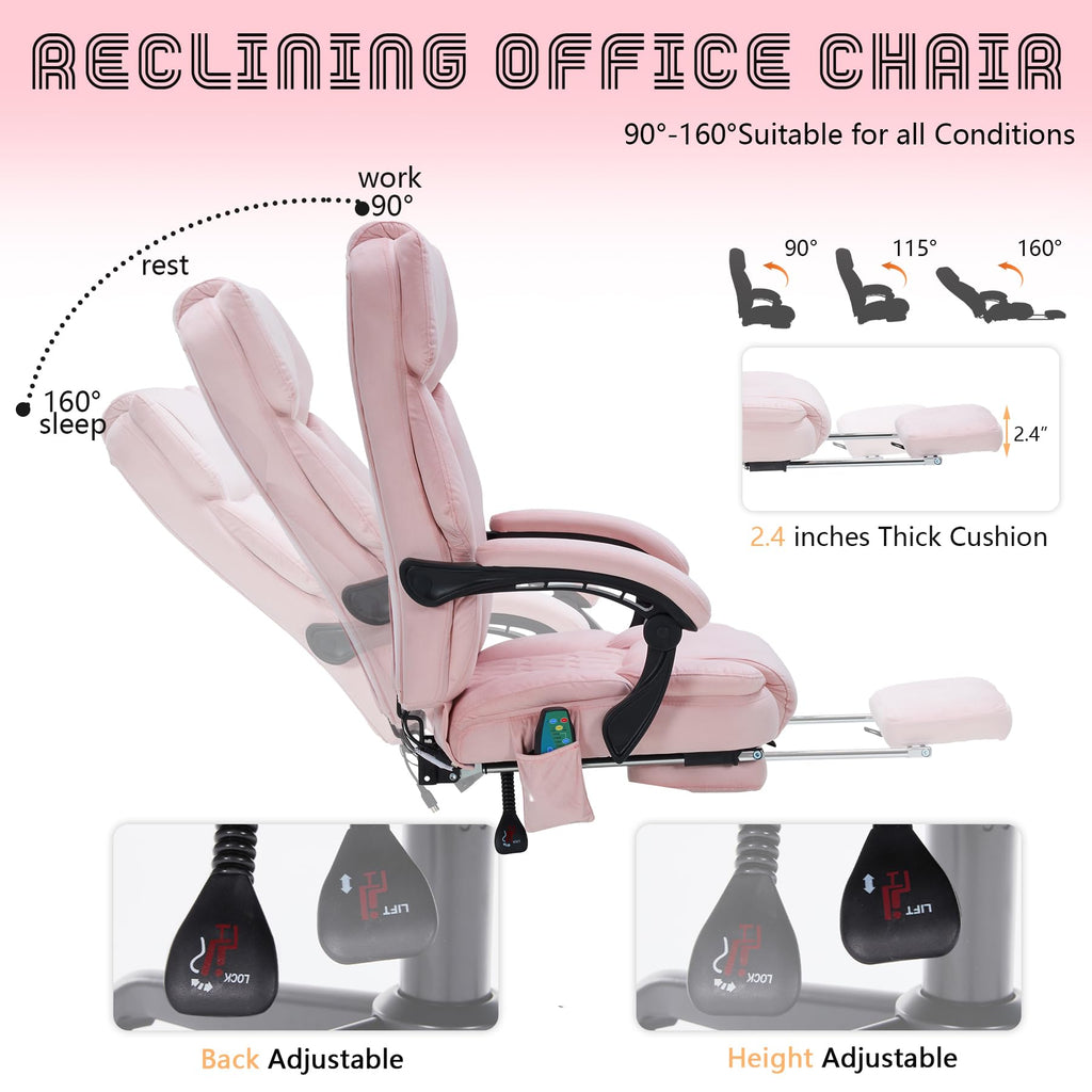 Massage Office Chair with Foot Rest 6 Points Vibration and Heat Home Office Desk Chairs for Heavy People 400lbs Reclining Managerial Chairs Ergonomic Executive Chair (Black)