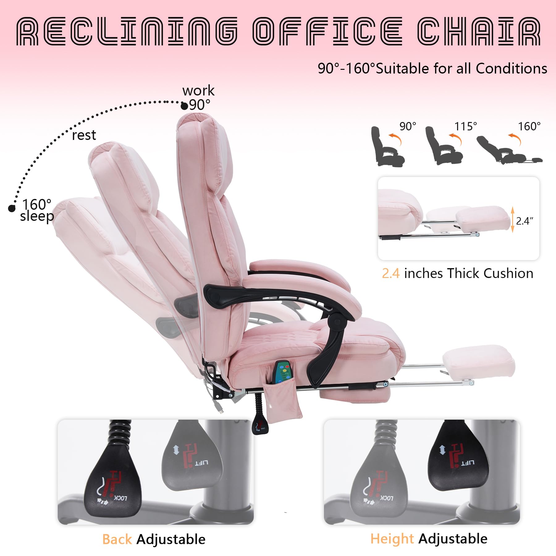 Massage Office Chair with Foot Rest 6 Points Vibration and Heat Home Office Desk Chairs for Heavy People 400lbs Reclining Managerial Chairs Ergonomic Executive Chair (Black)