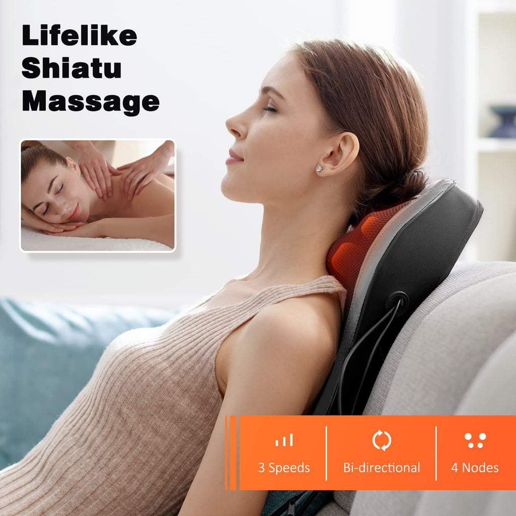 Boriwat Back Massager with Heat, 3D Kneading Massage Pillow for Back, Neck, Shoulder, Leg Pain Relief Deep Tissue, Gifts for Women Men Mom Dad
