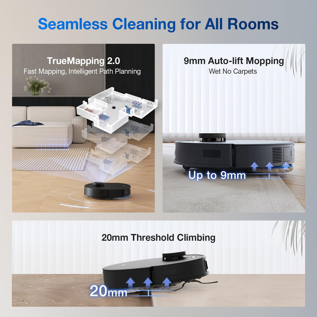 ECOVACS DEEBOT T30S AI Care Robot Vacuum and Mop, 11000Pa, TruEdge Adaptive Edge Mopping, ZeroTangle, AI Instant Re-mop, Hot Water Mop Washing, Self-Emptying & Refilling, Obstacle Avoidance