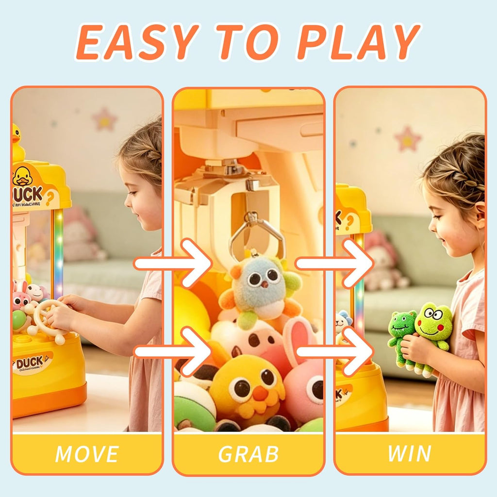Duck Claw Machine for Kids, 13 Inch Mini Claw Machine Arcade Toy with Plush Toys, Capsules, Lights and Music, Toy Claw Machine for Kids, Family Game Prize Dispenser, Birthday Gift for Boys Girls