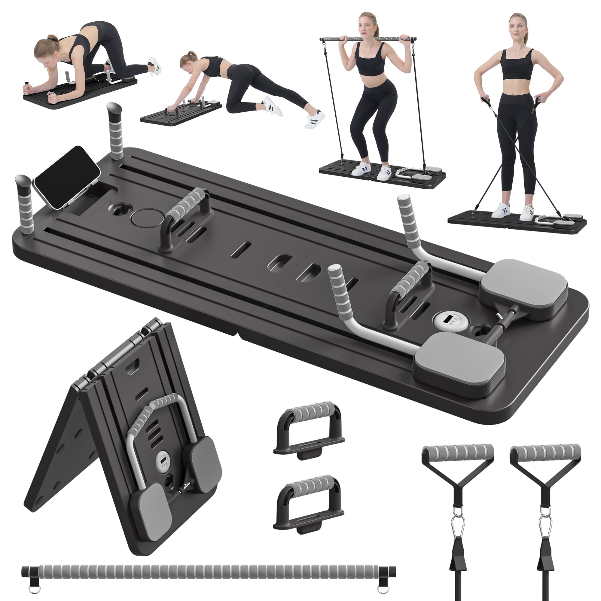 JANUA Pilates Board - Pilates Reformer Set, Multi-Purpose Foldable Pilates Reformer Board for Home, 5 in 1 Pilates Sliding Board