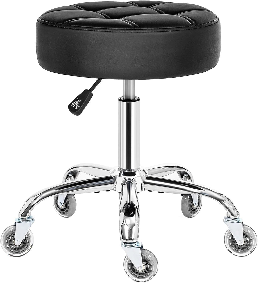 BEWISHOME Rolling Stool with Wheels, Adjustable Stool Heavy Duty 450lb, 360° Swive Rolling Chair for Massage Spa Medical Tattoo, PU Thick Seat Padding Salon Chair(Black) BYD01B