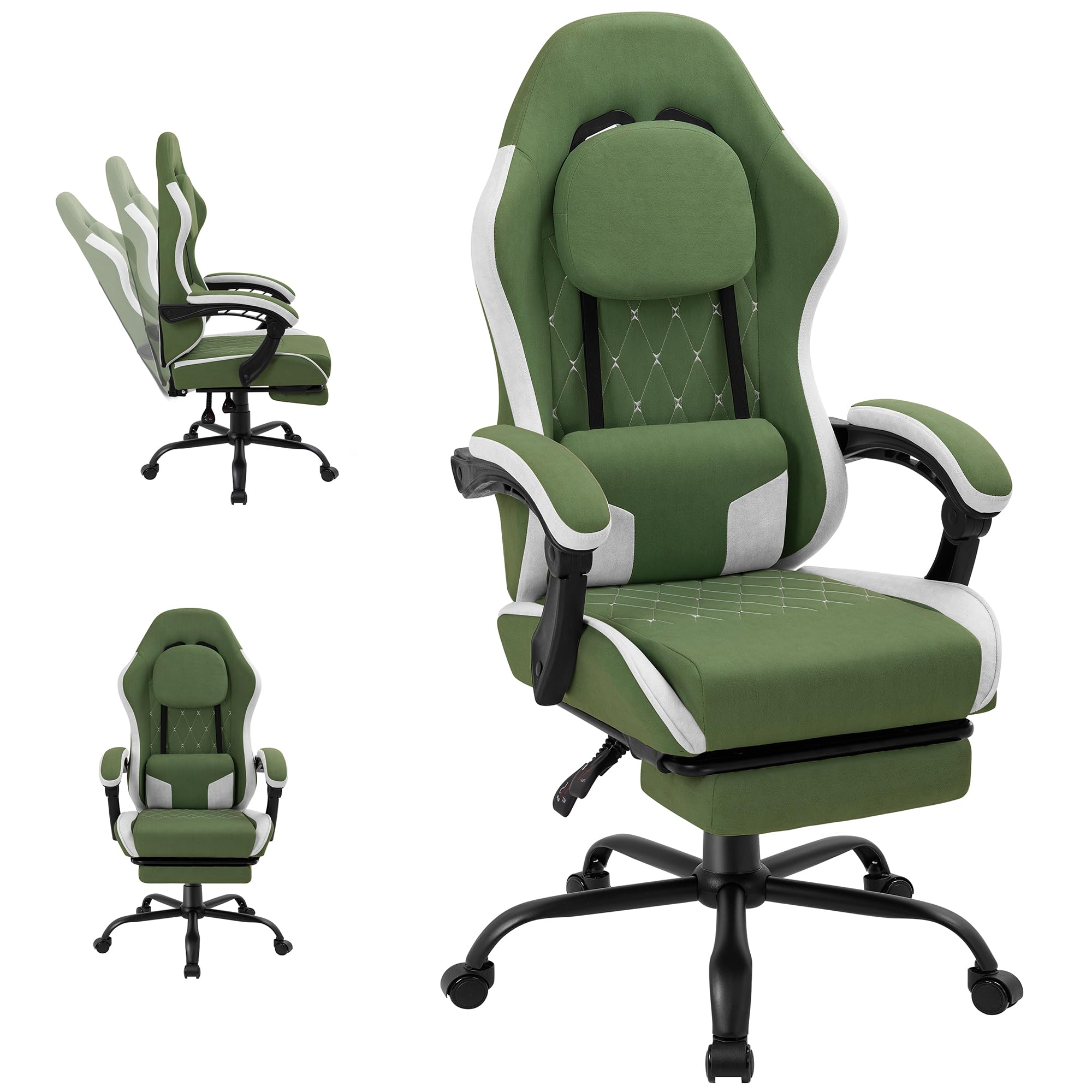 Shintenchi Big and Tall Gaming Chair Fabric Pocket Spring Cushion,High Back Recliner with Footrest and Headrest for Adults, Massage Lumbar Support for Home Office, Ergonomic Computer Desk Chair, Blue