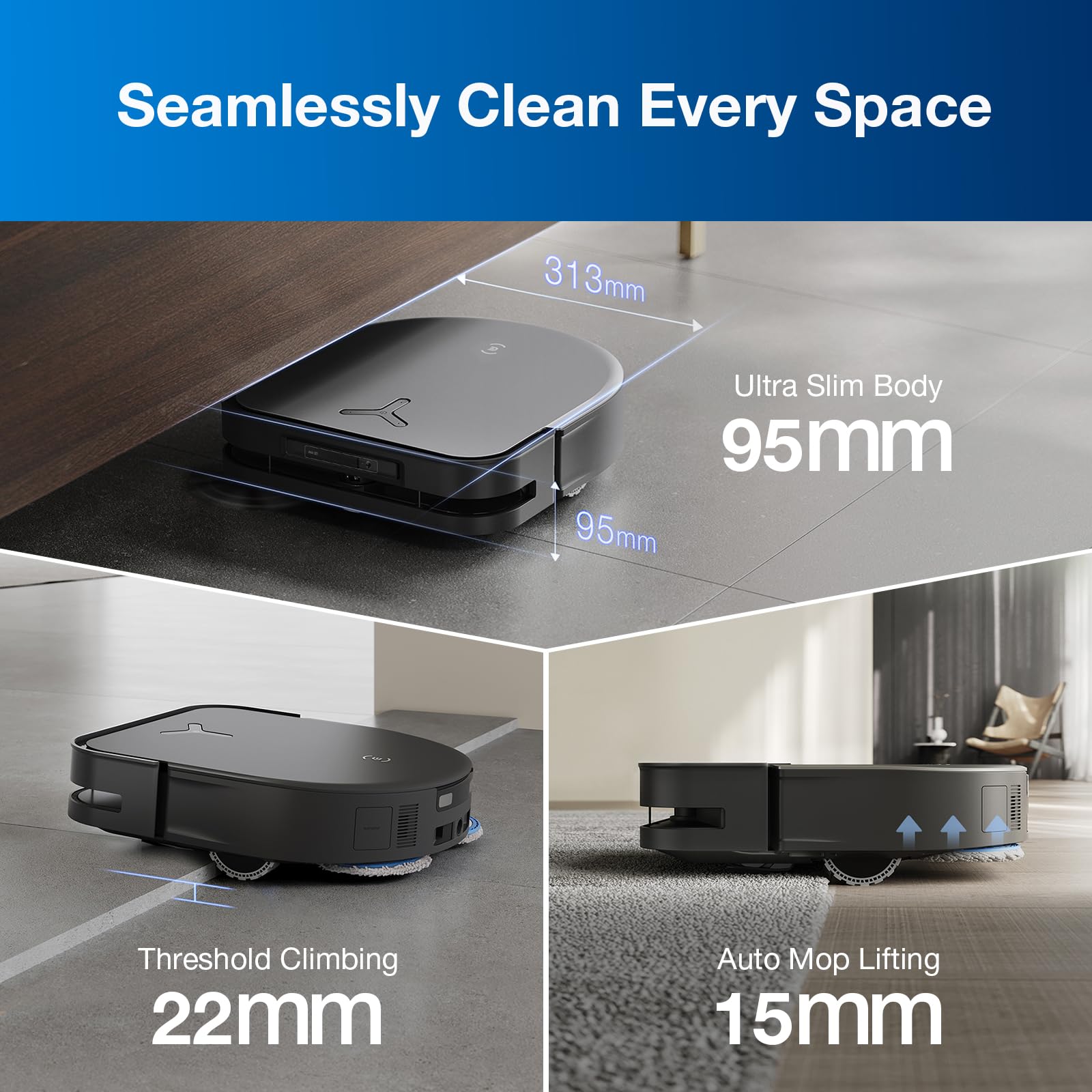 ECOVACS DEEBOT T30S AI Care Robot Vacuum and Mop, 11000Pa, TruEdge Adaptive Edge Mopping, ZeroTangle, AI Instant Re-mop, Hot Water Mop Washing, Self-Emptying & Refilling, Obstacle Avoidance