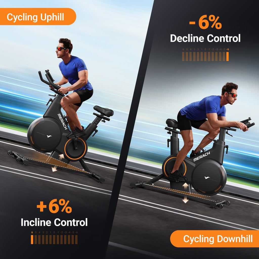 Merach Magnetic Exercise Bike, Heavy Duty Stationary Bike with Automated Resistance, 300 350 Lbs Weight Capacity, Low Noise Indoor Workout Bike for Home Gym with Self-Developed App
