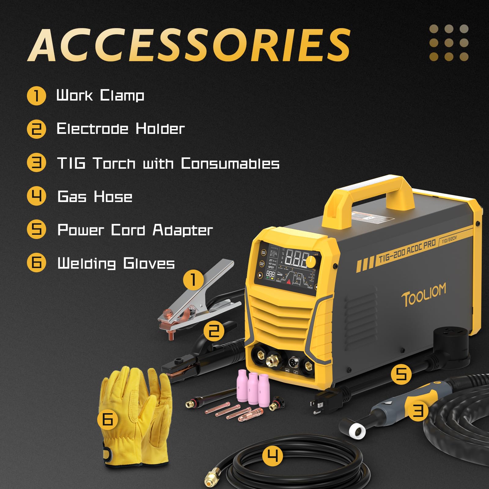 TOOLIOM 220A Cold TIG Welder with DC Pulse, 7 In 1 Cold Spot Lift TIG/Stick Welder with IGBT Inverter, 110&220V Welding Machine with Large Digital Display 2T/4T/4T Repeat Mode TIG Welding Equipment