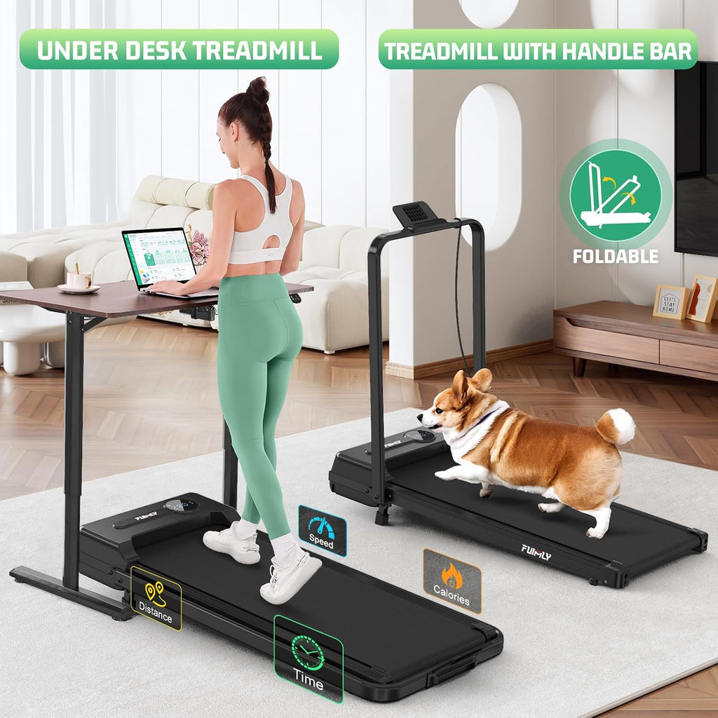 FUNMILY Upgrade Walking Pad Folding Treadmill with 12%/15% Incline & Handle Bar, 3.5HP Foldable Under Desk Compact Treadmills for Home/Office/Gym, 400+lb Capacity, Shock Absorption