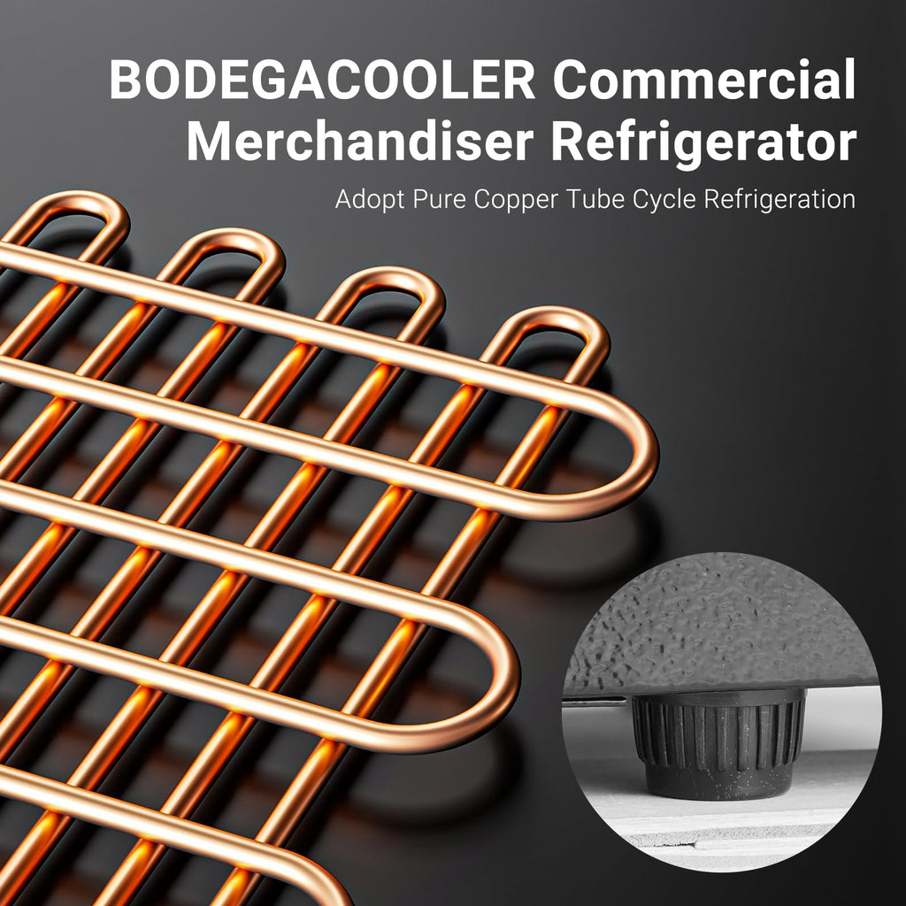 BODEGACOOLER Commercial Merchandiser Refrigerator, 27.02 Cu.Ft Double Glass Door Beverage Cooler, Upright Display Refrigerator with Soft LED Light, Adjustable Shelves, 4 Heavy-Duty Casters, Black