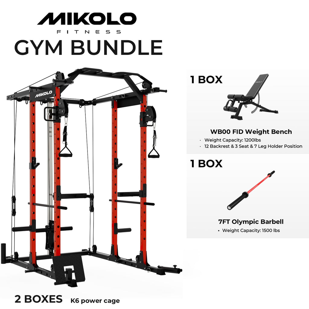 Mikolo Power Cage, Power Rack with Cable Crossover System, 1500LBS Squat Rack with LAT Pull Down System, Workout Cage with Pulley System for Fitness Home Gym