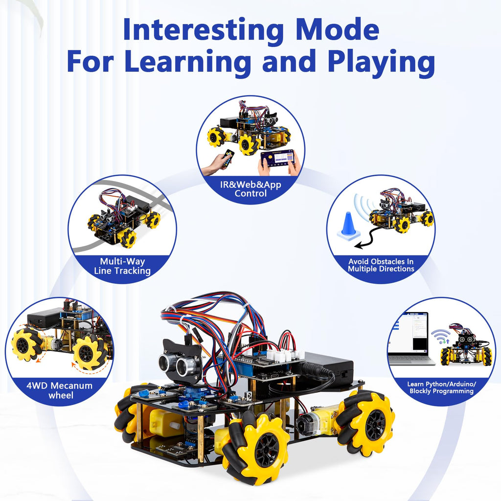 ACEBOTT Robot Arm Expansion Pack Smart Car Starter Kit, Robotics Kit for Kids Ages 8-12 12-16, STEM Toys Coding Robot Kit for Teens & Adults(QD007)