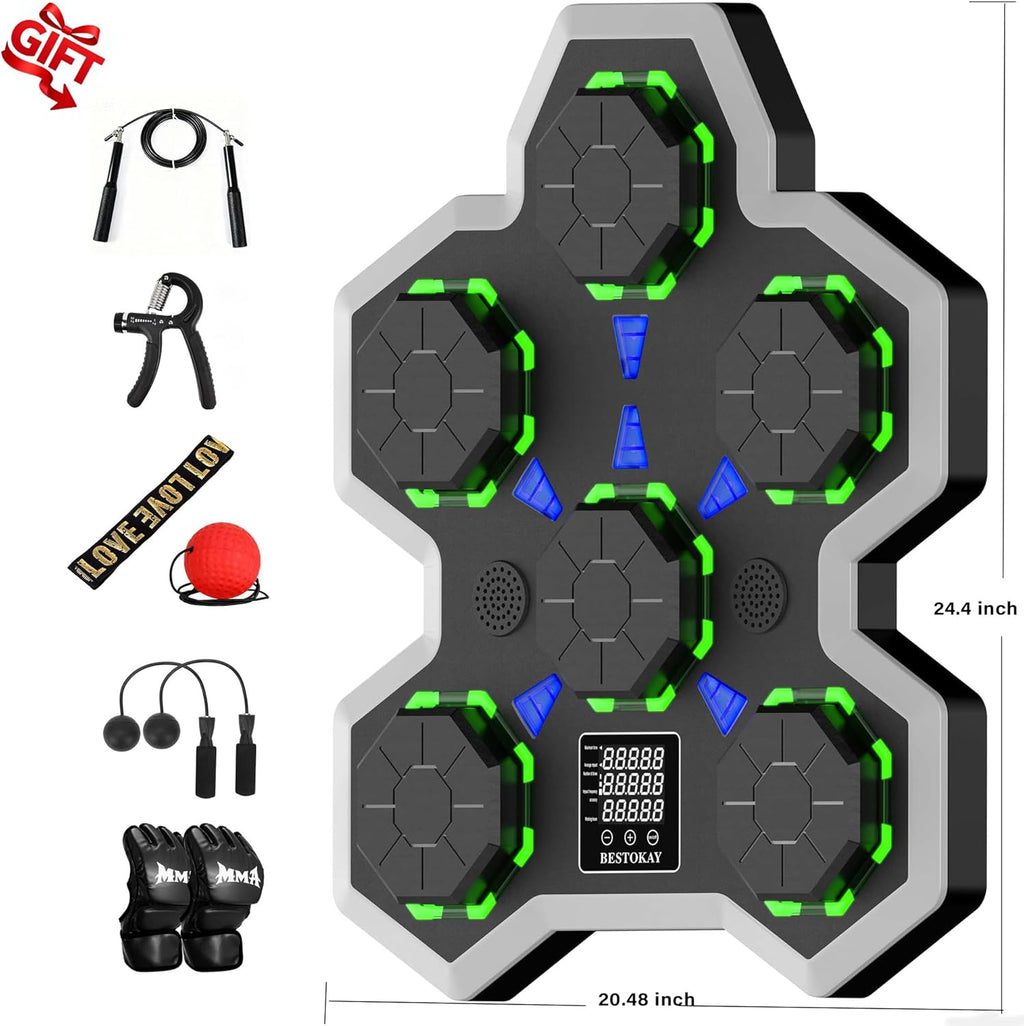 Large Soft PU Surface Music Boxing Machine for Adults & Kids - Bluetooth, Self-Adjusting Speed, Real-Time Force LED Display, Max/Average Power Tracking, Ideal Gift for Kids Adults Home Gym Equipment