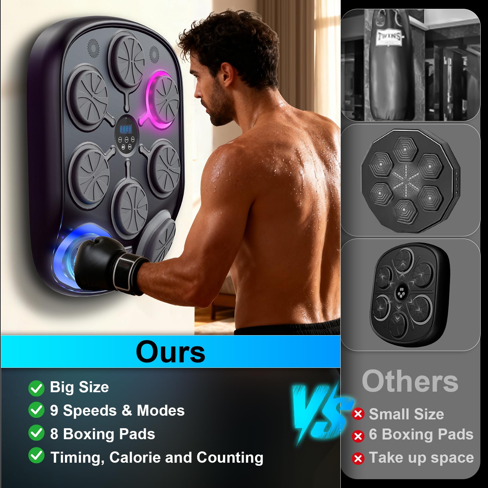 Music Boxing Machine, Smart Music Punching Machine for Adults Kids, Bluetooth Music Sync, Wall-Mounted Workout/Training Equipment with Boxing Gloves, Suitable for Home Gym Office Indoor Exercise