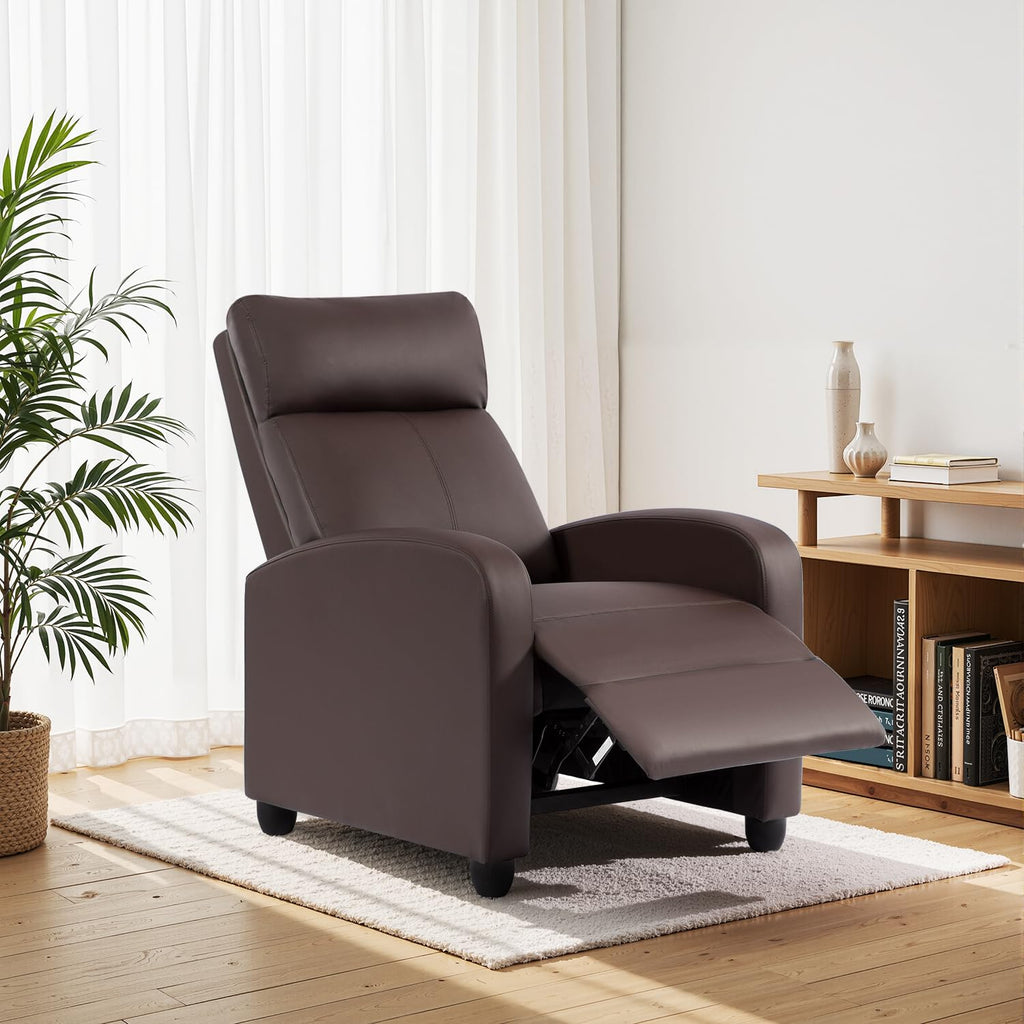 BestMassage | Recliner Chair | with 2 Point Massage Function | Pu Brown | with Lumbar Support, Adjustable Push Back, Footrest & Padded Seat | Easy Assembly | for Living Room, Home Theatre