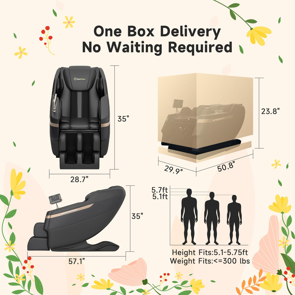 Real Relax 2025 Full Body Massage Chair, Zero Gravity Shiatsu Massage Chair Recliner, Foot Massage, Bluetooth, Large Control Screen (Brown and Gold)