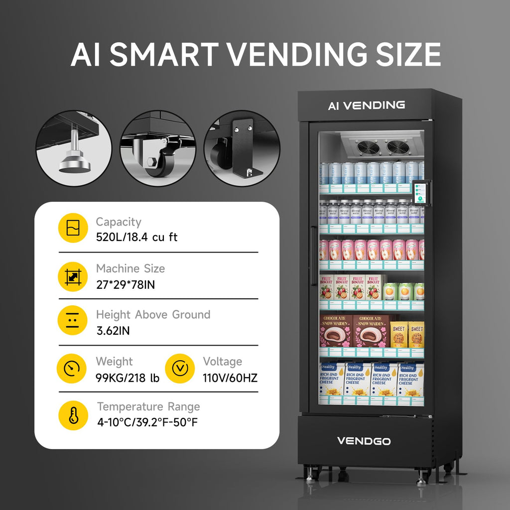 Smart AI Vending Machine (with Card Reader) Features AI Visual Recognition and Cashless Payment Support; Ideal for Gyms, Schools, Hotels, Entertainment Venues, and More (Black)