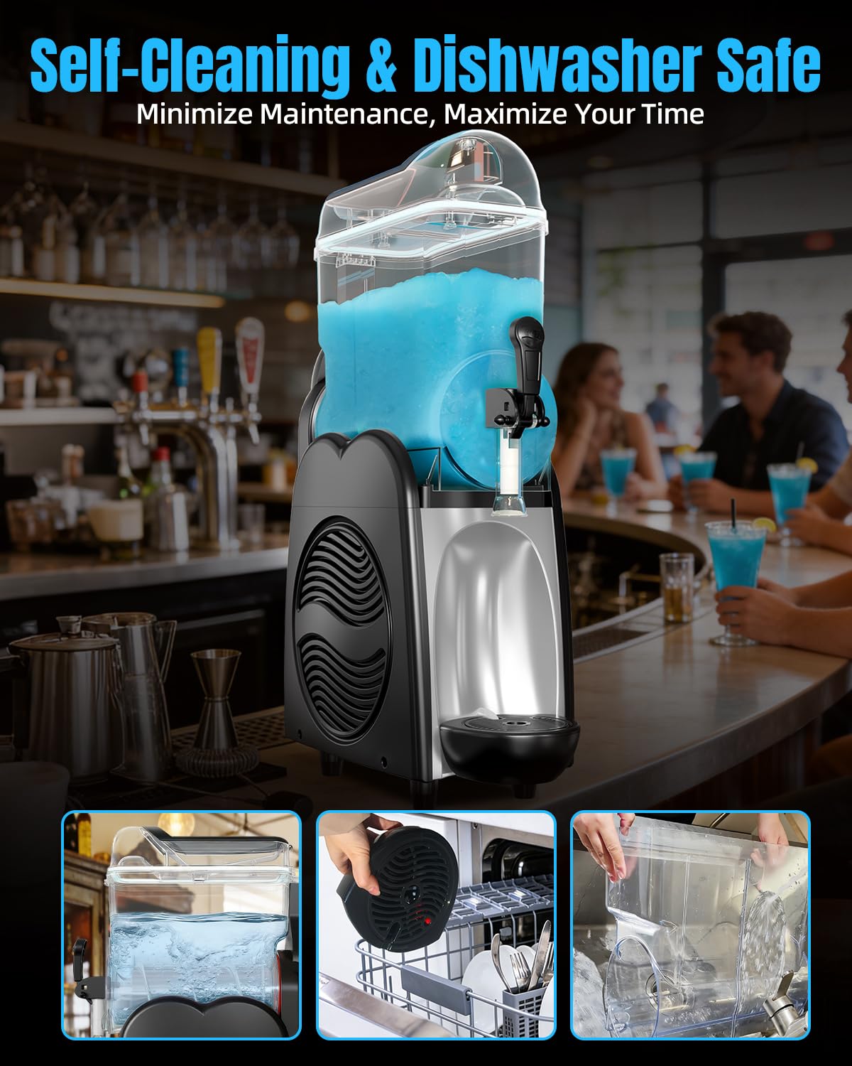 30L Commercial Slushie Machine, 2 Tank Margarita Machine, 80 Grande Cups Slushy Machine with Auto Clean, 8 Gal LED Frozen Drink Machine for Business, Mobile Bar, Party, Restaurant, 800W Fast Cooling