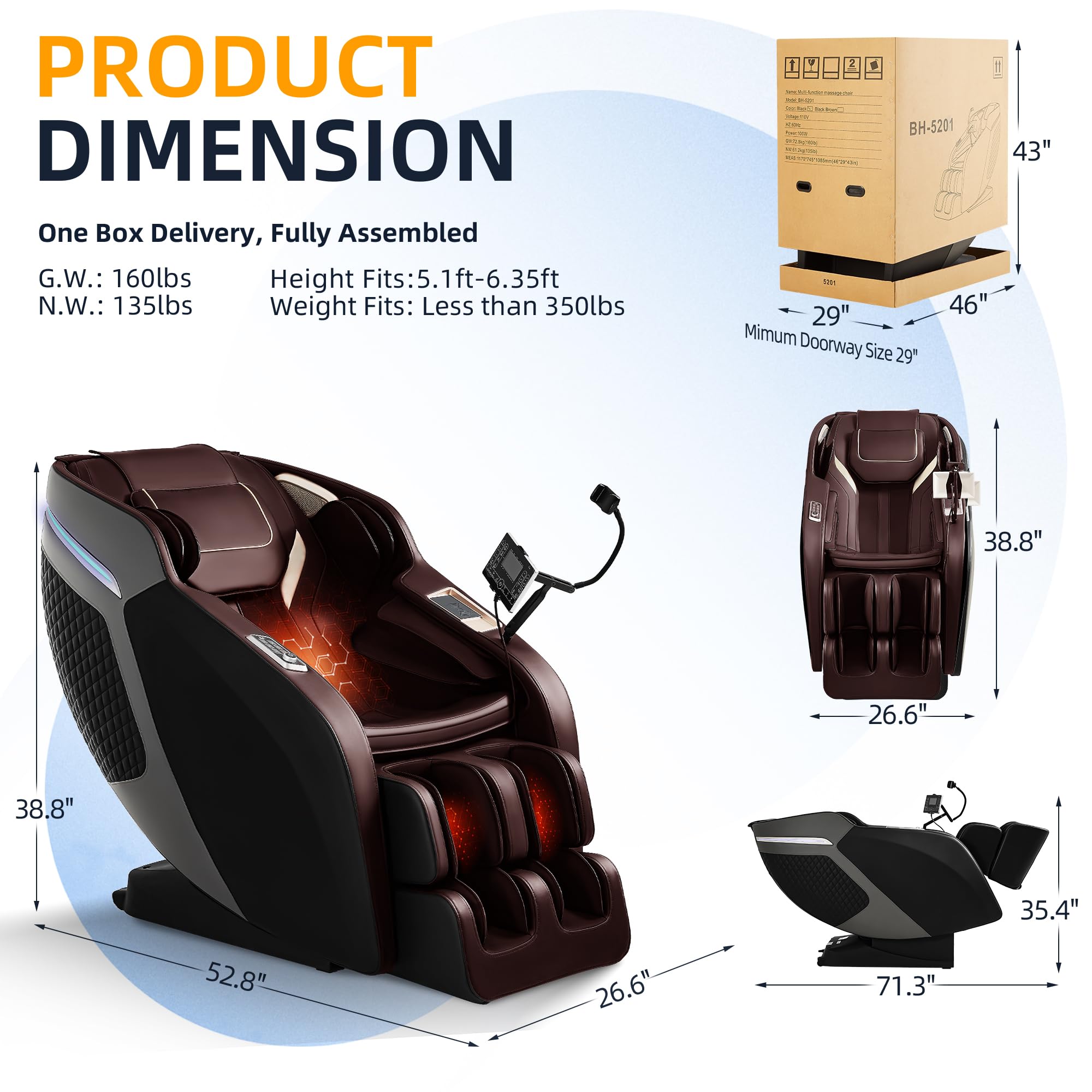 Luxury 4D Full Body Massage Chair with Calf Kneading, Zero Gravity SL-Track Shiatsu Recliner ,18 Auto Modes & 6 Massage Techniques,Lumbar & Calf Heating,Foot Roller,Voice/App/Touch Control,Body Scan