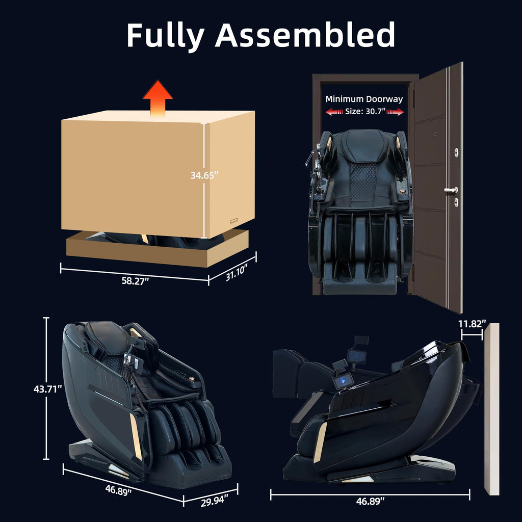 4D Massage Chairs Full Body Recliner with Heat Zero Gravity 57'' SL Track Shiatsu Massage Chair for Home Office with AI Voice, 7" Touch Screen, Wireless Charging,Neck & Shoulder Relief