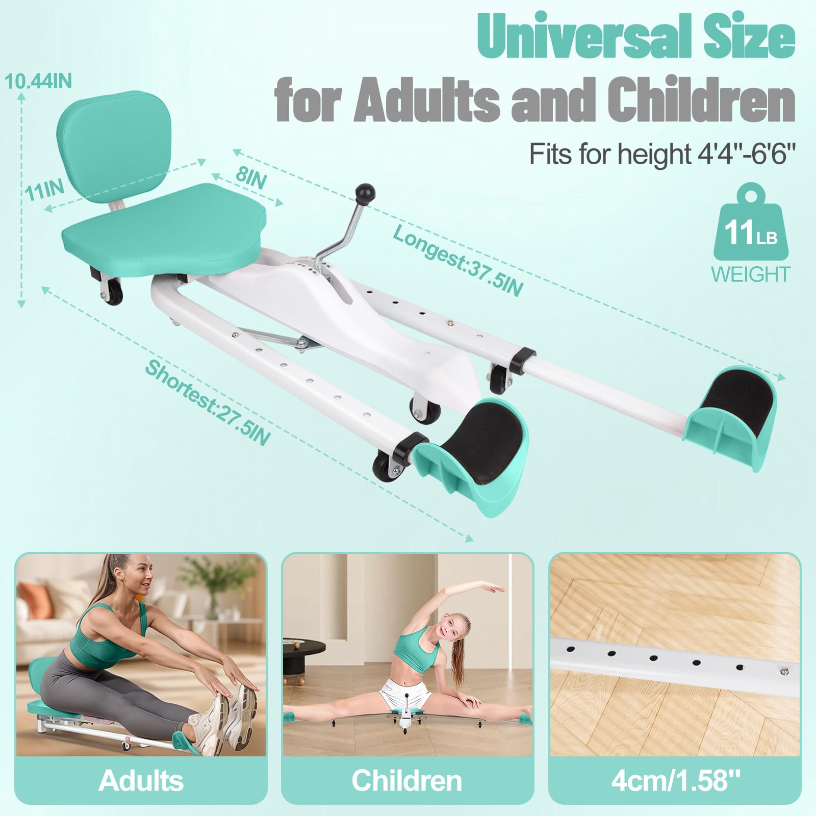 Leg Stretcher Split Machine with Backrest, Adjustable 0-190° Splits Trainer for Flexibility, 330lb Capacity Stretching Equipment for Ballet Yoga Dance Gymnastics, Home Gym Fitness Equipment