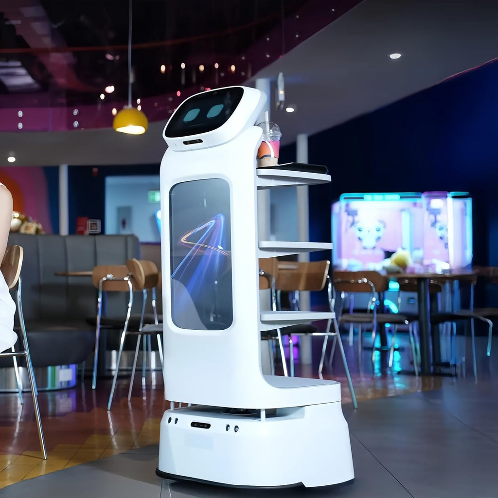 Restaurant Service Robot–Interactive Smart Waiter for Food & Drink Delivery, Autonomous Indoor Navigation, Automatic Obstacle Avoidance, Elevator Control, Self-Charging, Large Tray