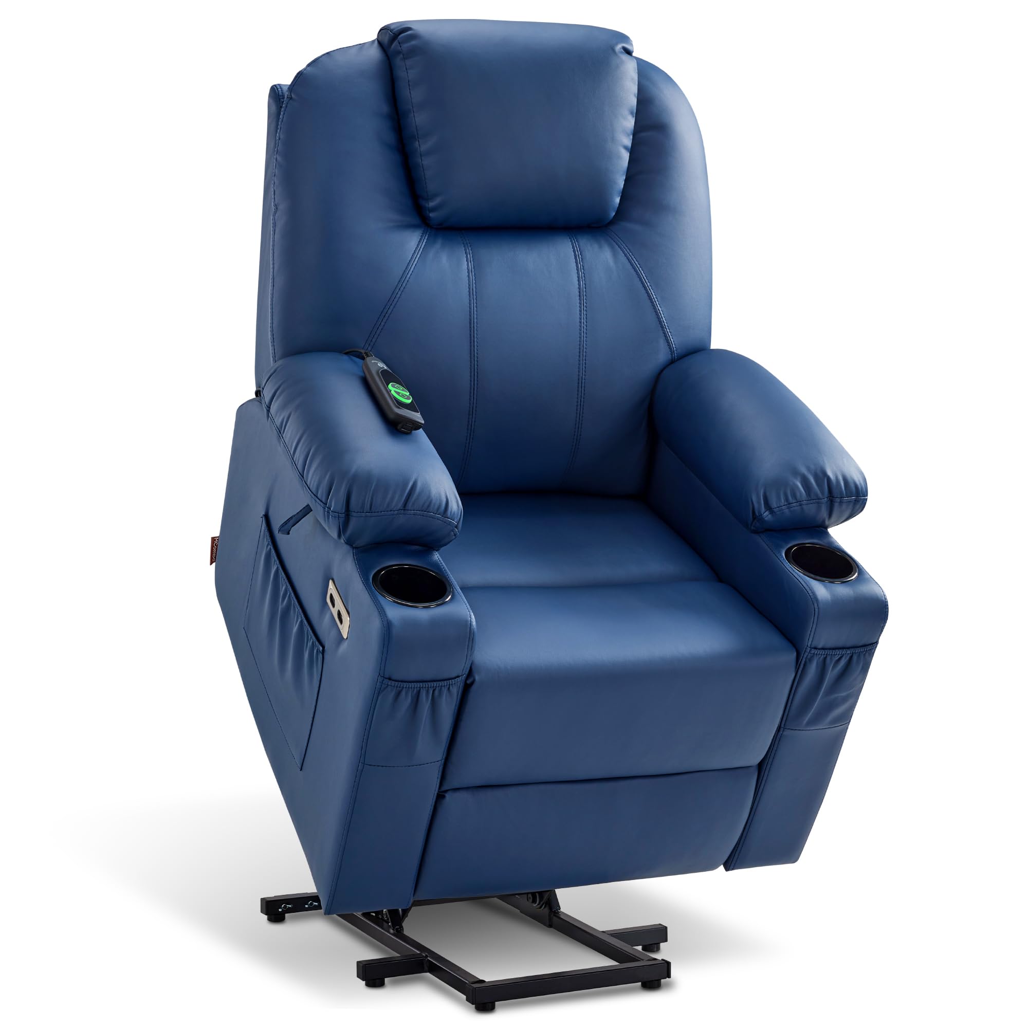 MCombo Electric Power Lift Recliner Chair Sofa with Massage and Heat for Elderly, 3 Positions, 2 Side Pockets, and Cup Holders, USB Ports, Faux Leather 7040 (Grey, Medium)
