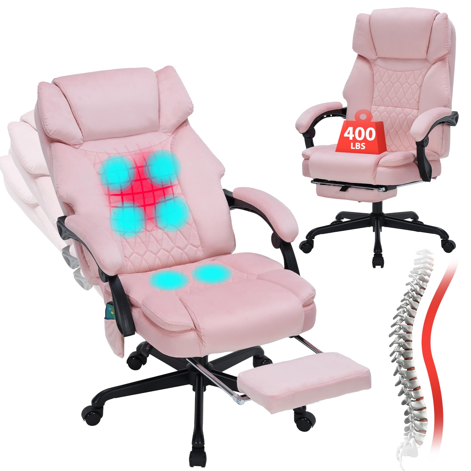 Massage Office Chair with Foot Rest 6 Points Vibration and Heat Home Office Desk Chairs for Heavy People 400lbs Reclining Managerial Chairs Ergonomic Executive Chair (Black)