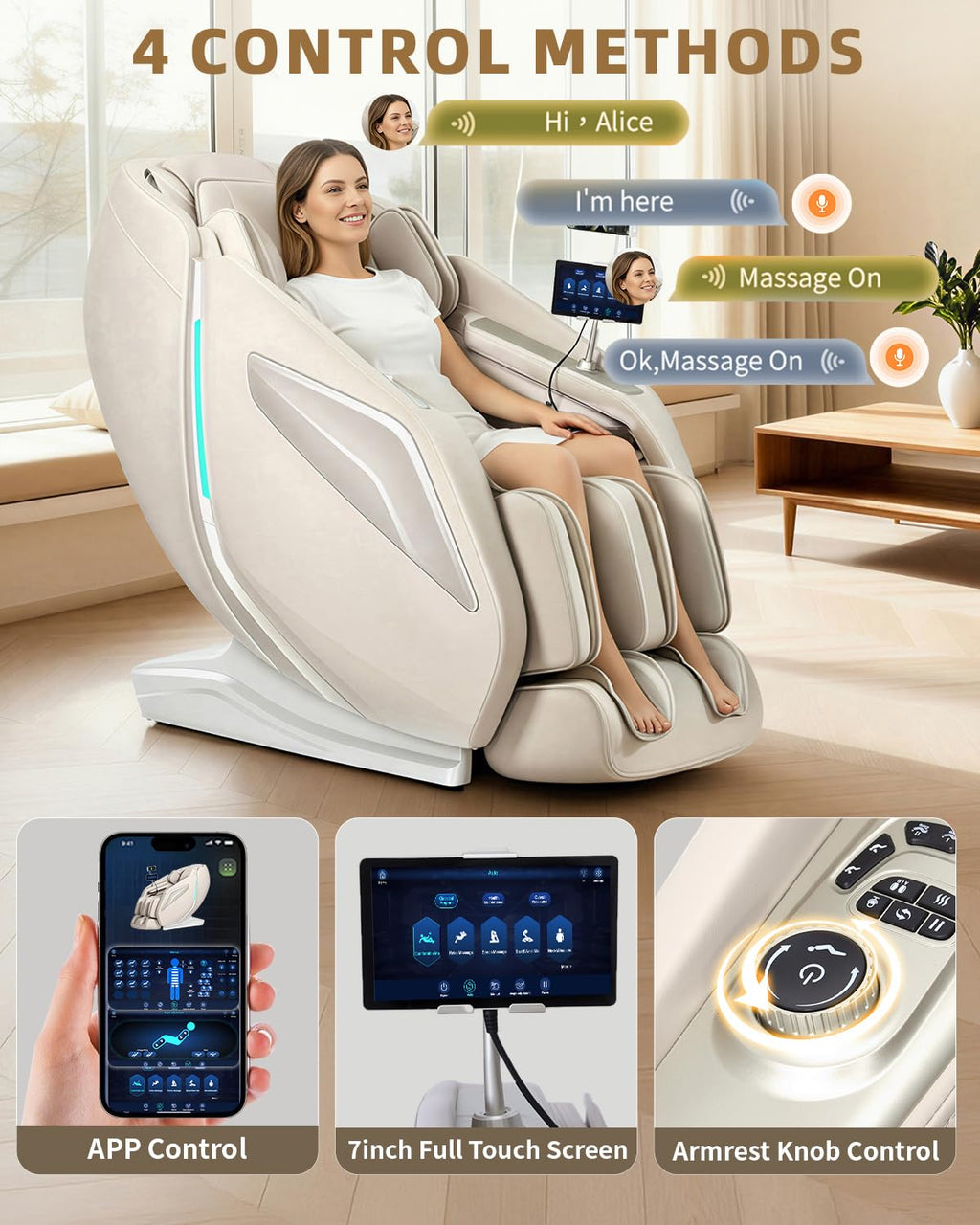 Full Body Zero Gravity Massage Chair with Body Scan 4D Intelligent Shiatsu Strecth Massage, Back/Leg Heated with AI Voice Control Bluetooth Speaker Airbags SL Track Massage Black