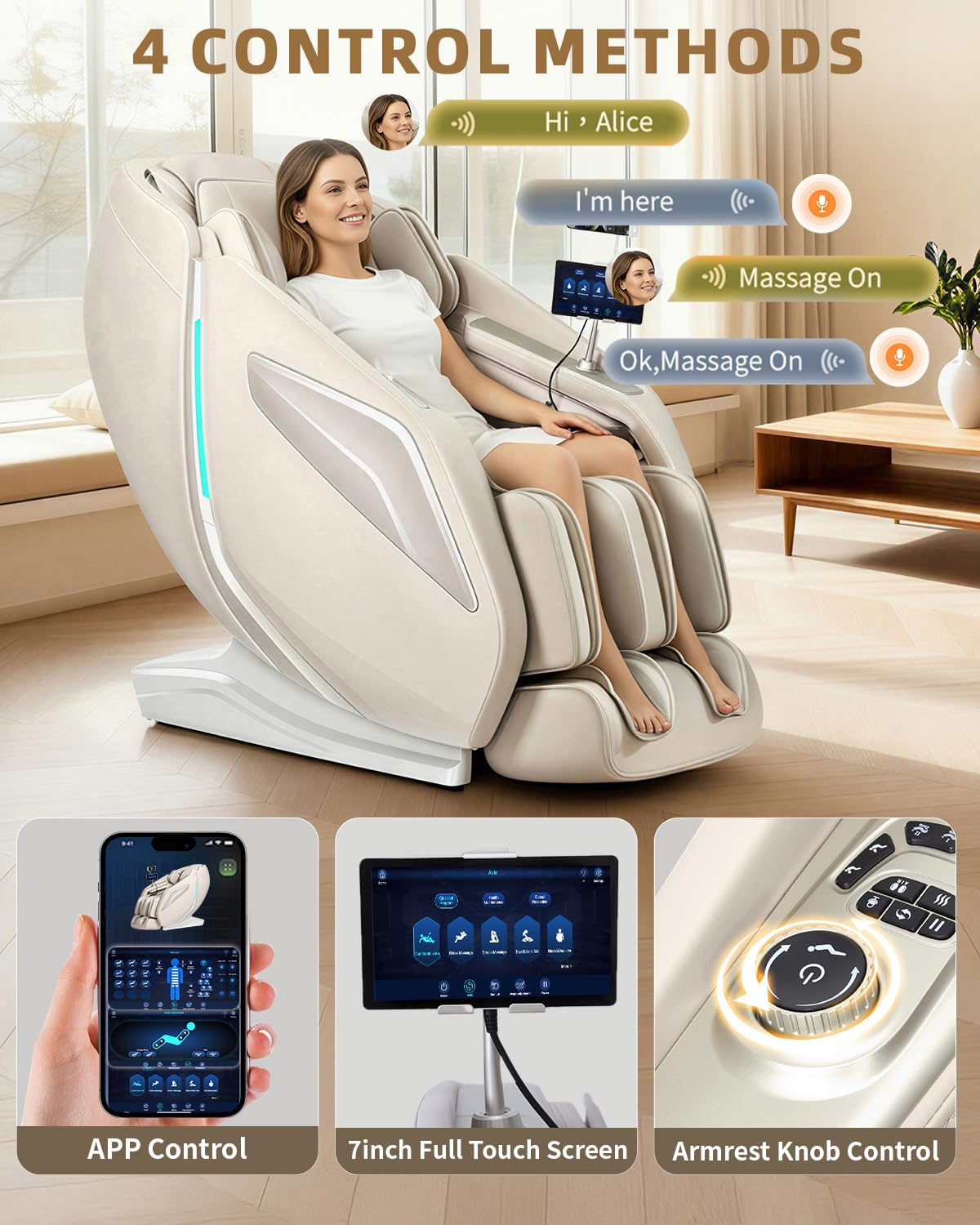 Full Body Zero Gravity Massage Chair with Body Scan 4D Intelligent Shiatsu Strecth Massage, Back/Leg Heated with AI Voice Control Bluetooth Speaker Airbags SL Track Massage Black