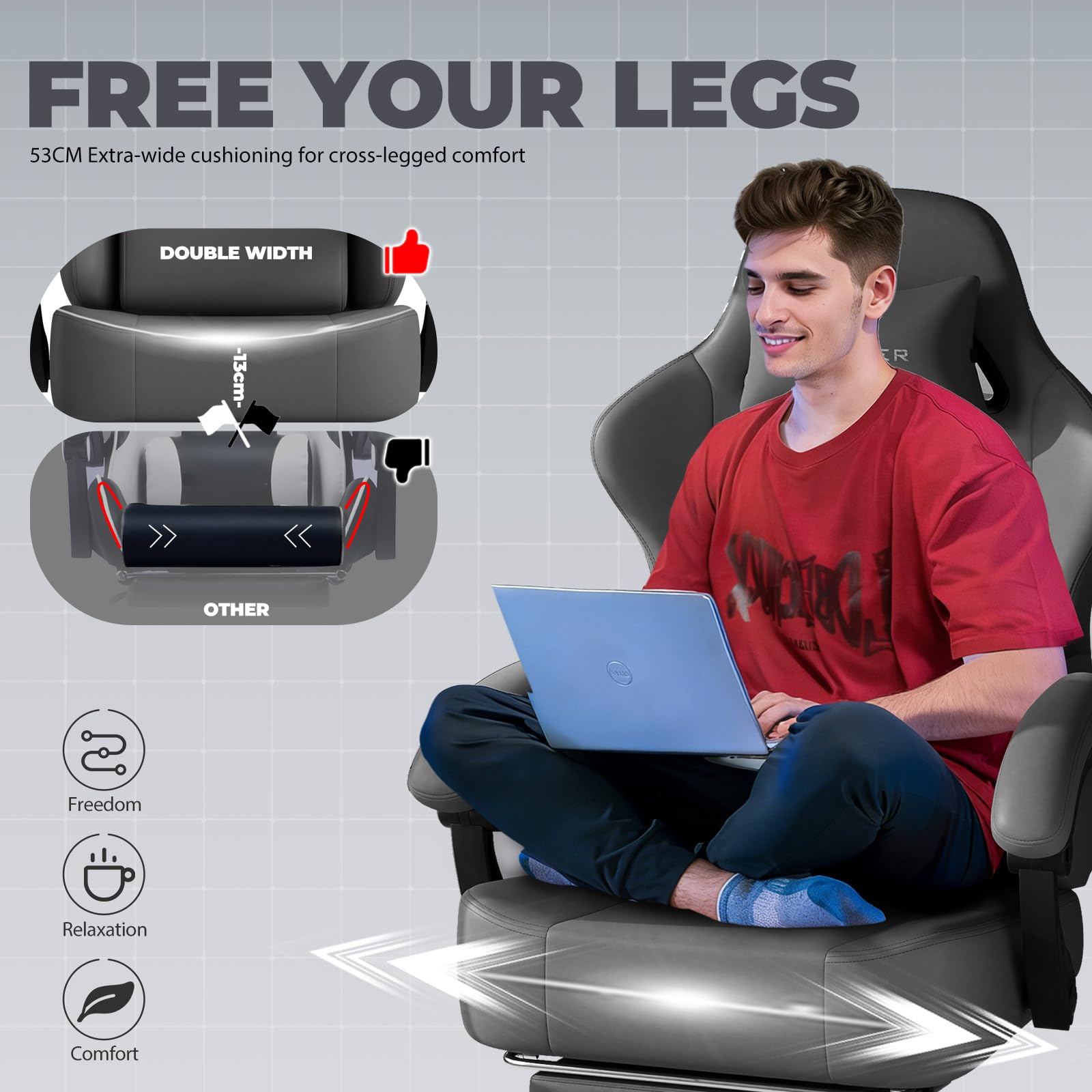 GTPLAYER Gaming Chair with Pocket Spring Cushion, Big and Tall Gamings Chairs 350LBS High Back Computer Chair with Footrest for Adults Lumbar Support Swivel Game Chair for Office,Leather Black-Massage