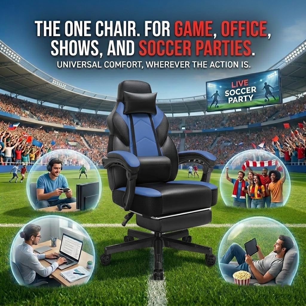Gaming Chair for Adult, Computer Chair with Footrest Video Game Chair Big and Tall Gaming Chair with Massage Lumbar Support, Adjustable Height and 360° Swivel Seat(Grey)