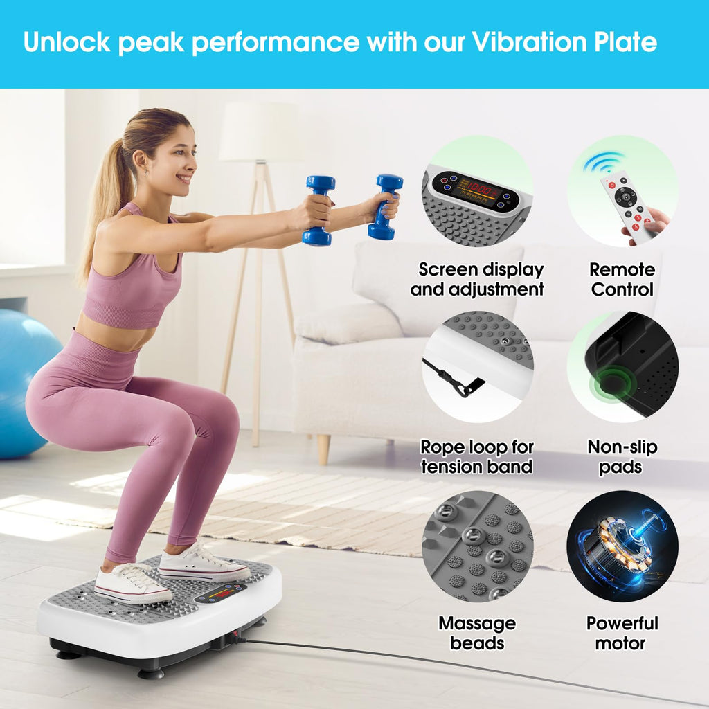SoftGym Waver Vibration Plate Exercise Machine for Lymphatic Drainage Weight Loss,120 Speed Levels Vibrating Platform with Resistance Bands,Full-Body Workout Equipment for Muscle Toning