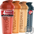 VELOMIX -4 PACK- 28 oz Protein Shaker Bottle for Protein Mixes - 4x Wire Whisk | Leak Proof Shaker Cups for Protein Shakes | Protein Shaker Bottle Pack | Protein Shake Cup (NeoCool Pack)