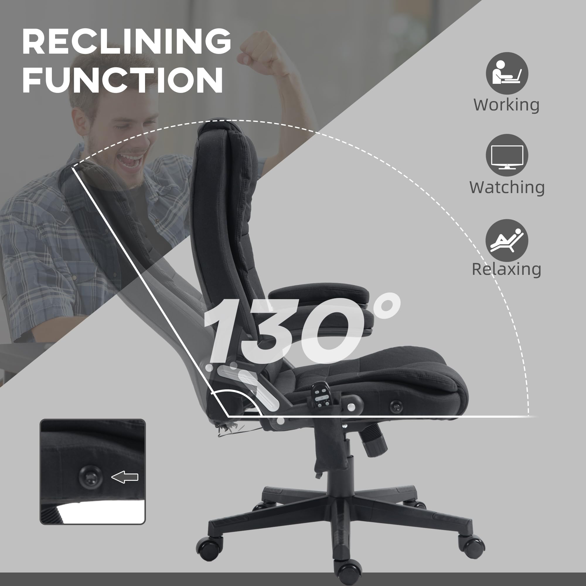 Vinsetto 6 Point Vibrating Massage Office Chair with Heat, Linen High Back Executive Office Chair with Reclining Backrest, Padded Armrests and Remote, Black