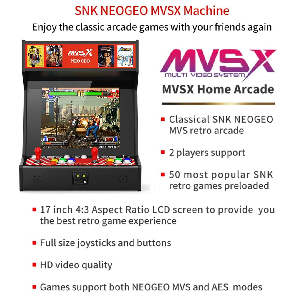 UNICO MVSX Home Arcade, Preloaded 50 SNK Licenced Retro Games, Support Two Players to Play Games Concurrently, Including The King of Fighters/Metal Slug and More