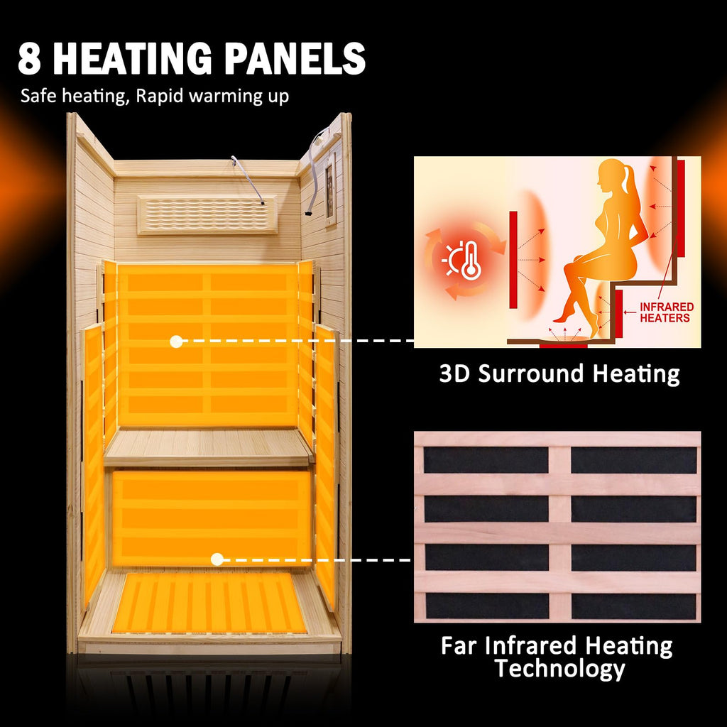 2 Person Infrared Sauna Far Infrared Sauna Room for Home Indoor 2000W Low-EMF Wood Dry Sauna with Full Starry Sky Lights Ceiling in 7 Color Speaker Fast Heating Easy Assembly- 47.3*41.3*74.8 IN
