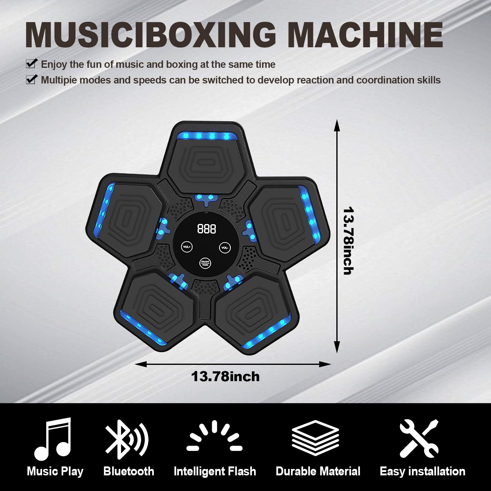 HOTSEVEN 2025 Music Boxing Machine with Boxing Gloves, Smart Bluetooth Boxing Machine with LED Electronic Wall Mounted, Music Boxing Target Workout Punching Equipment for Home(Upgrade)