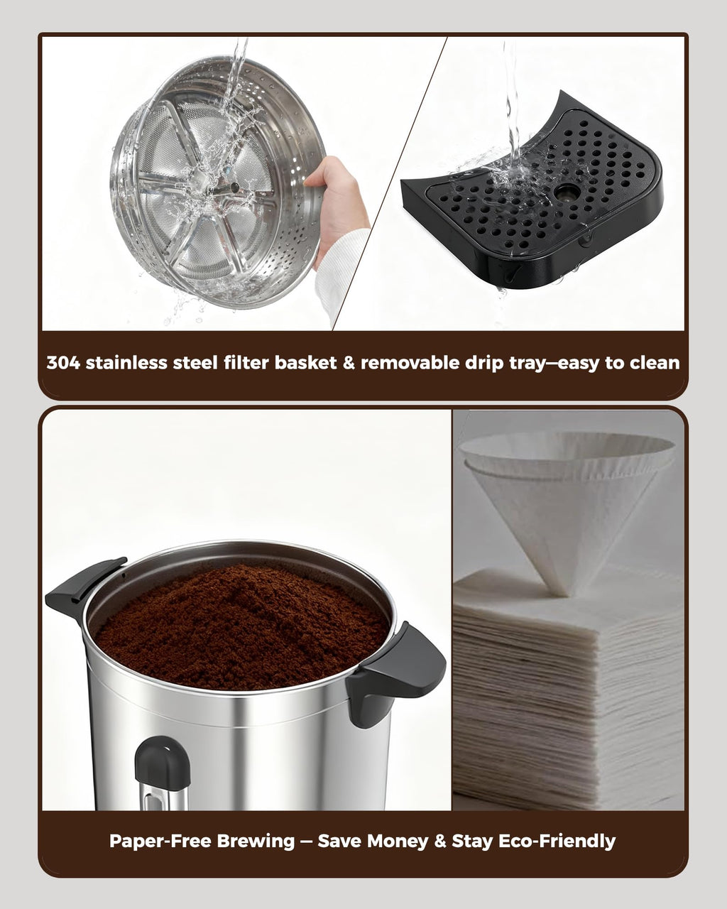 OSTBA 1500W Commercial Coffee Urn 100 Cup / 15L Large Percolator Coffee Pot, Double-Wall 304 Stainless Steel Hot Water Dispenser, Fast Brewing Electric Coffee Maker for Catering, Parties, Offices